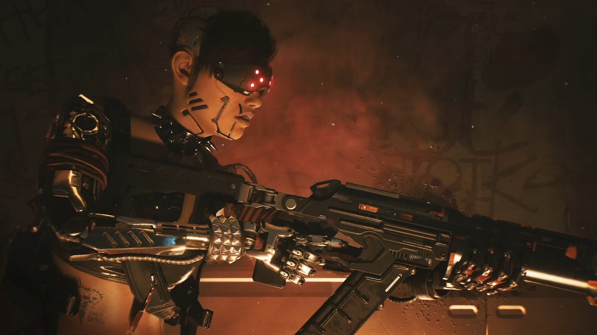 A dramatic Cyberpunk 2077 firefight scene